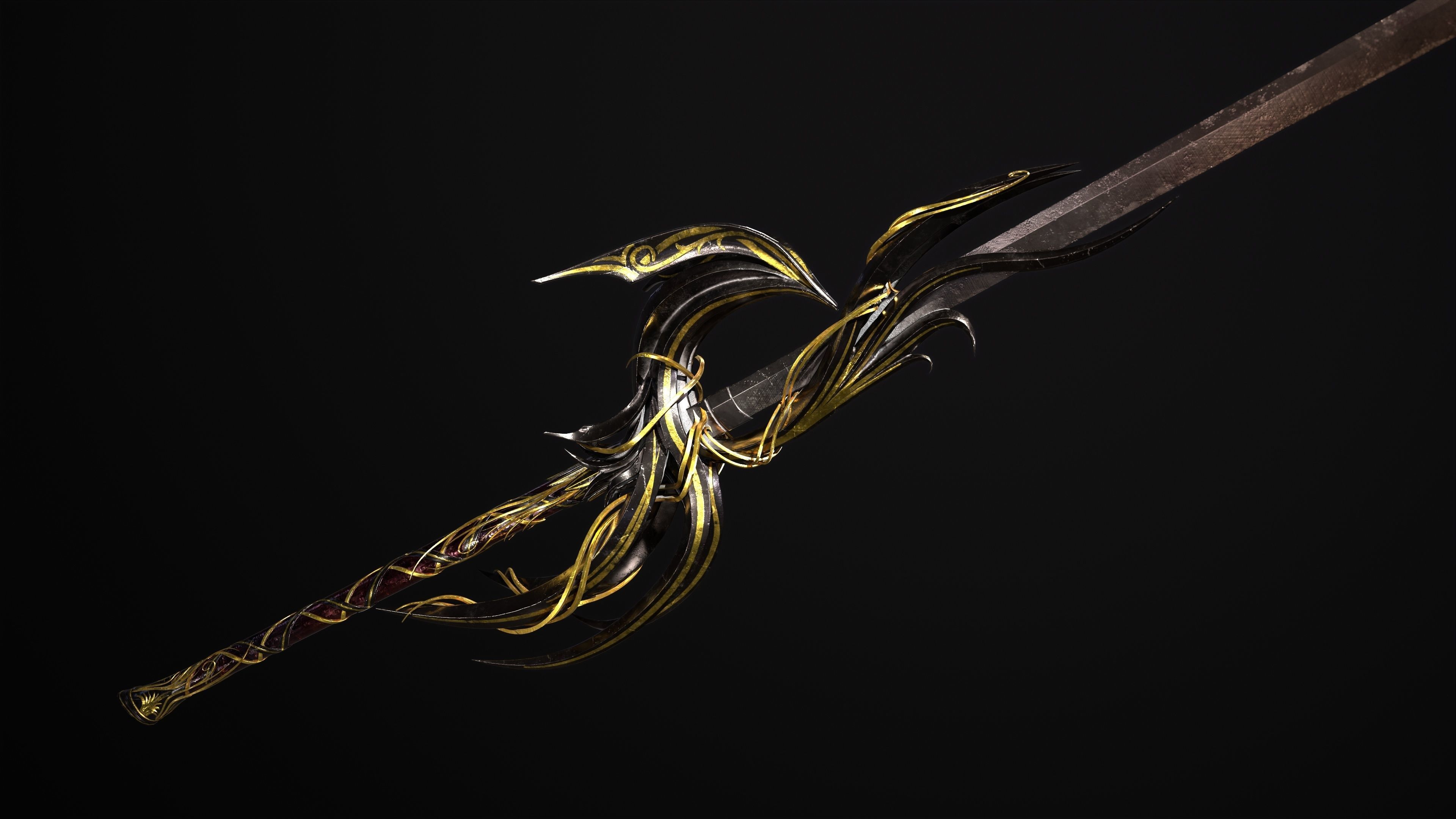 Fantazy Katana Sword Melee Weapon Low-poly 3D model_2