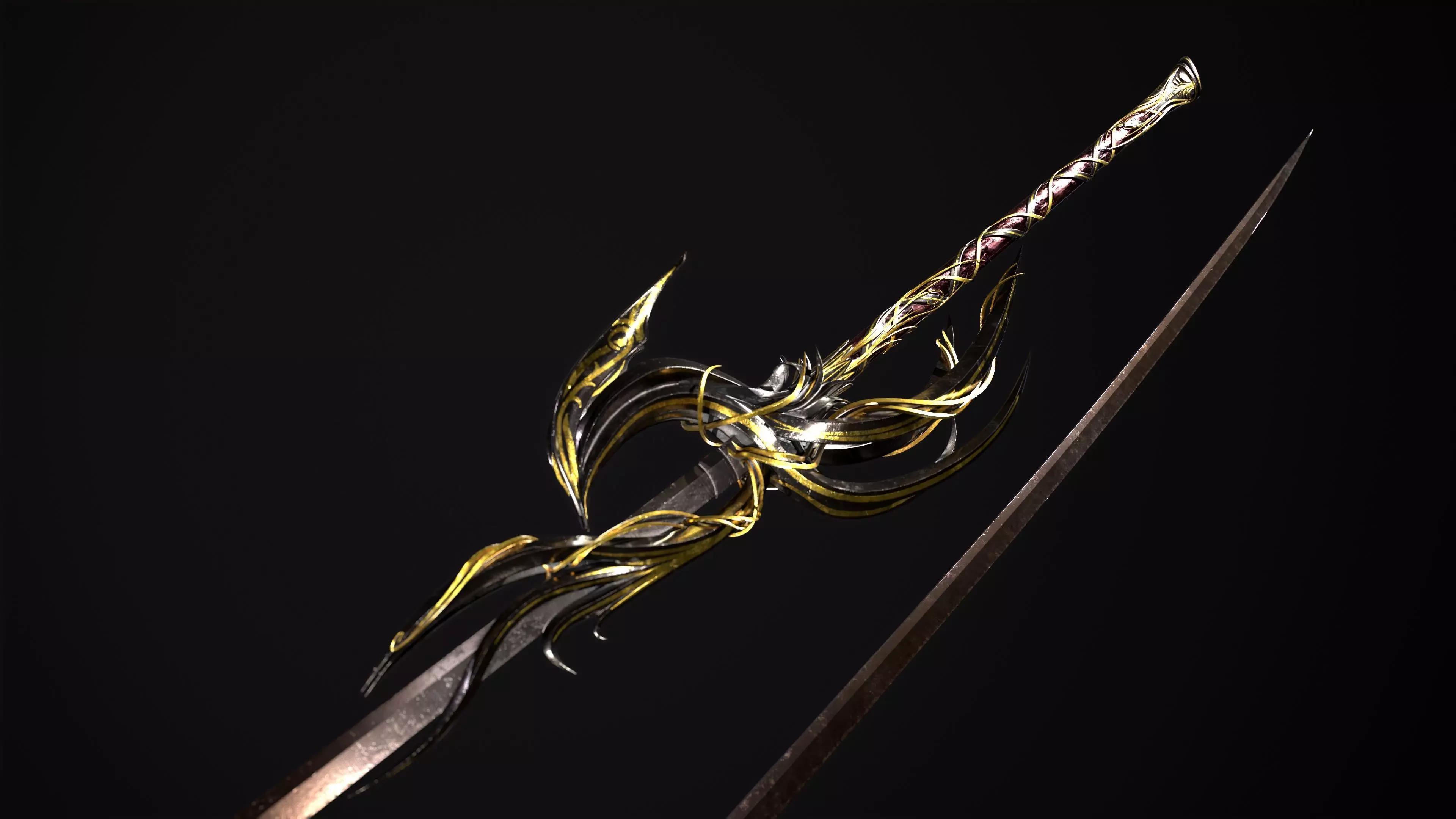 Fantazy Katana Sword Melee Weapon Low-poly 3D model_0