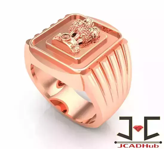 0164 - Ashok Stambh Gold Gents Ring 3D print model