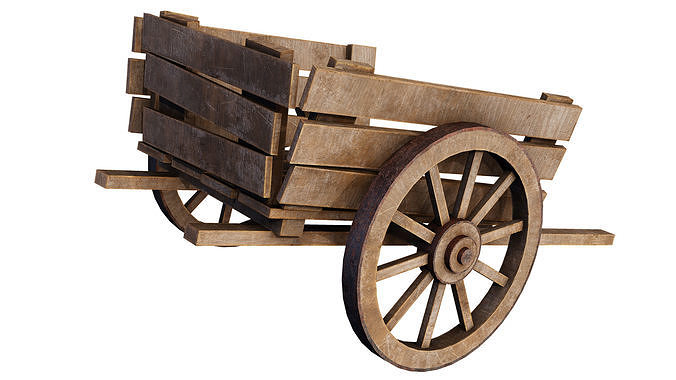 Old Wooden Medieval Cart Low-poly 3D model 5