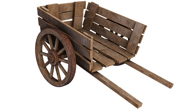 Old Wooden Medieval Cart Low-poly 3D model 3