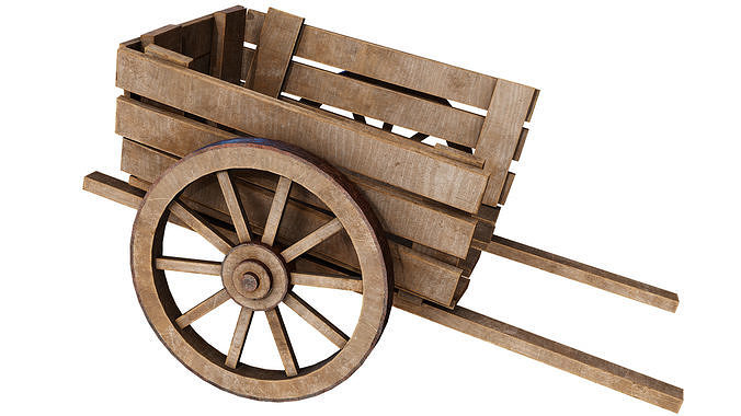 Old Wooden Medieval Cart Low-poly 3D model 4