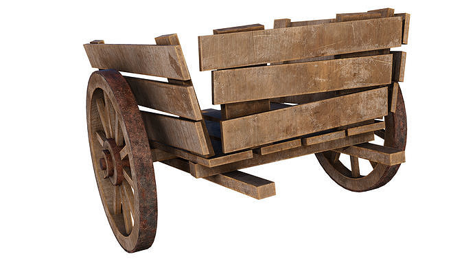 Old Wooden Medieval Cart Low-poly 3D model 6