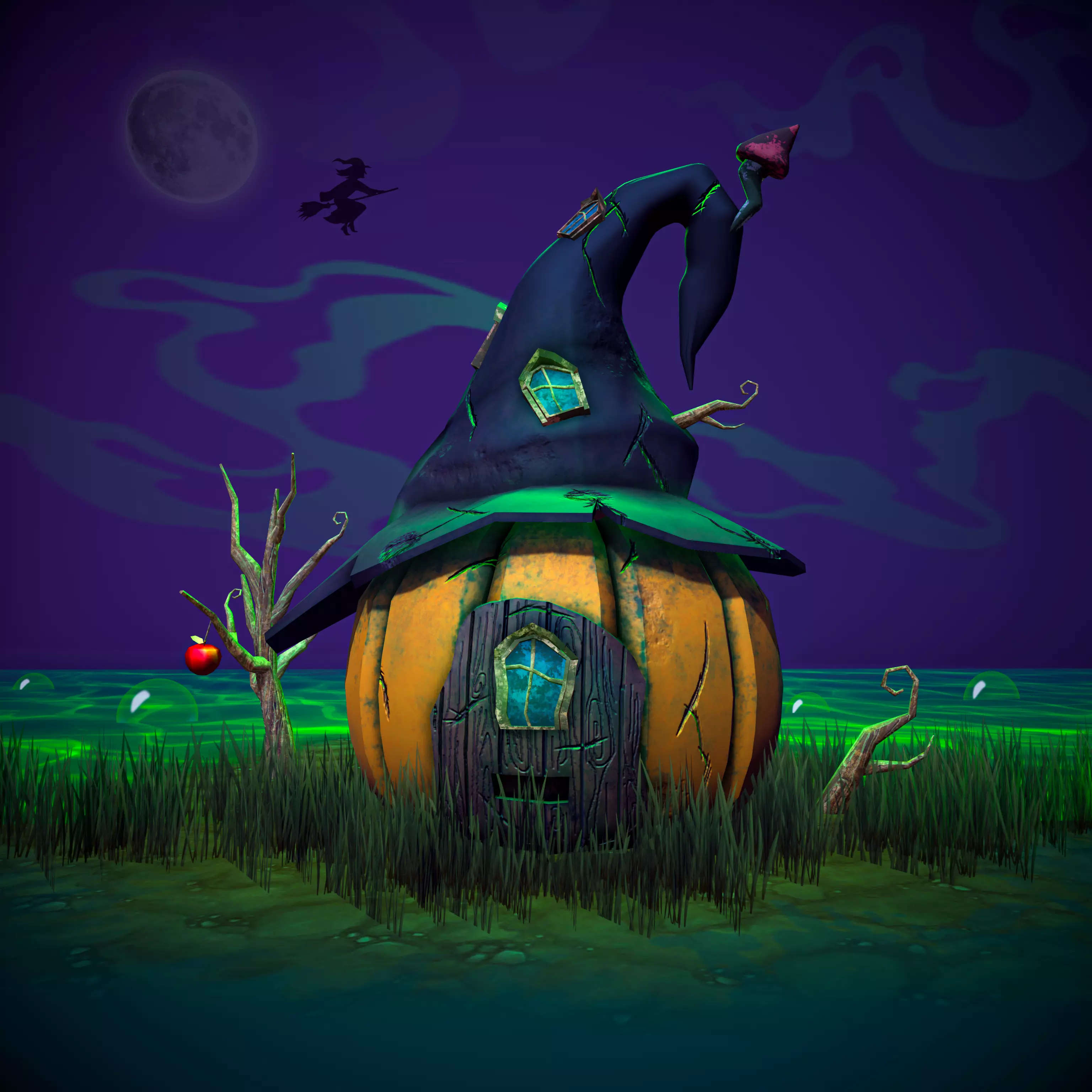 Pumpkin Witch House Low-poly 3D model_0