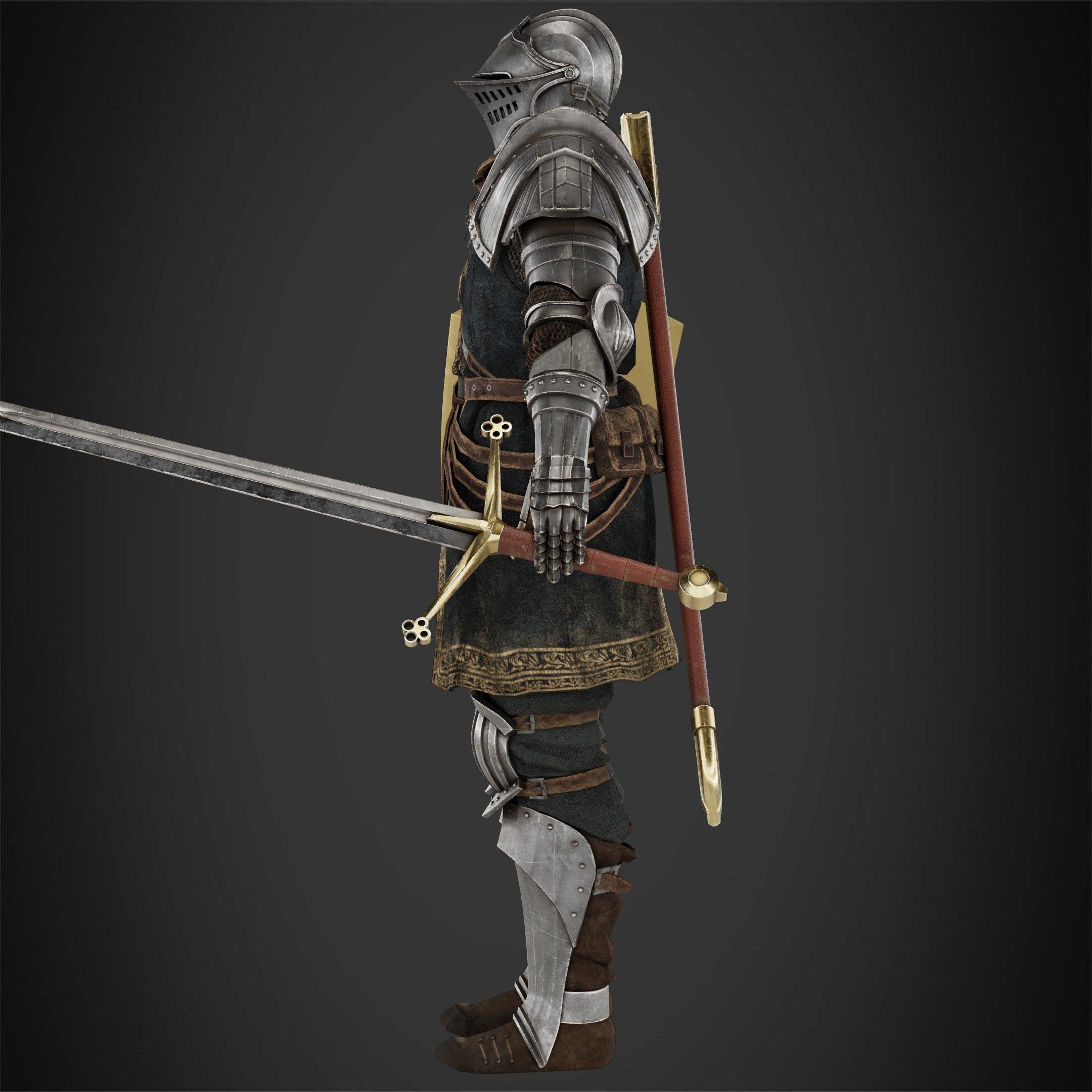 Elite Knight Full Armor with Shield and Claymore for Cosplay 3D Model Collection_12