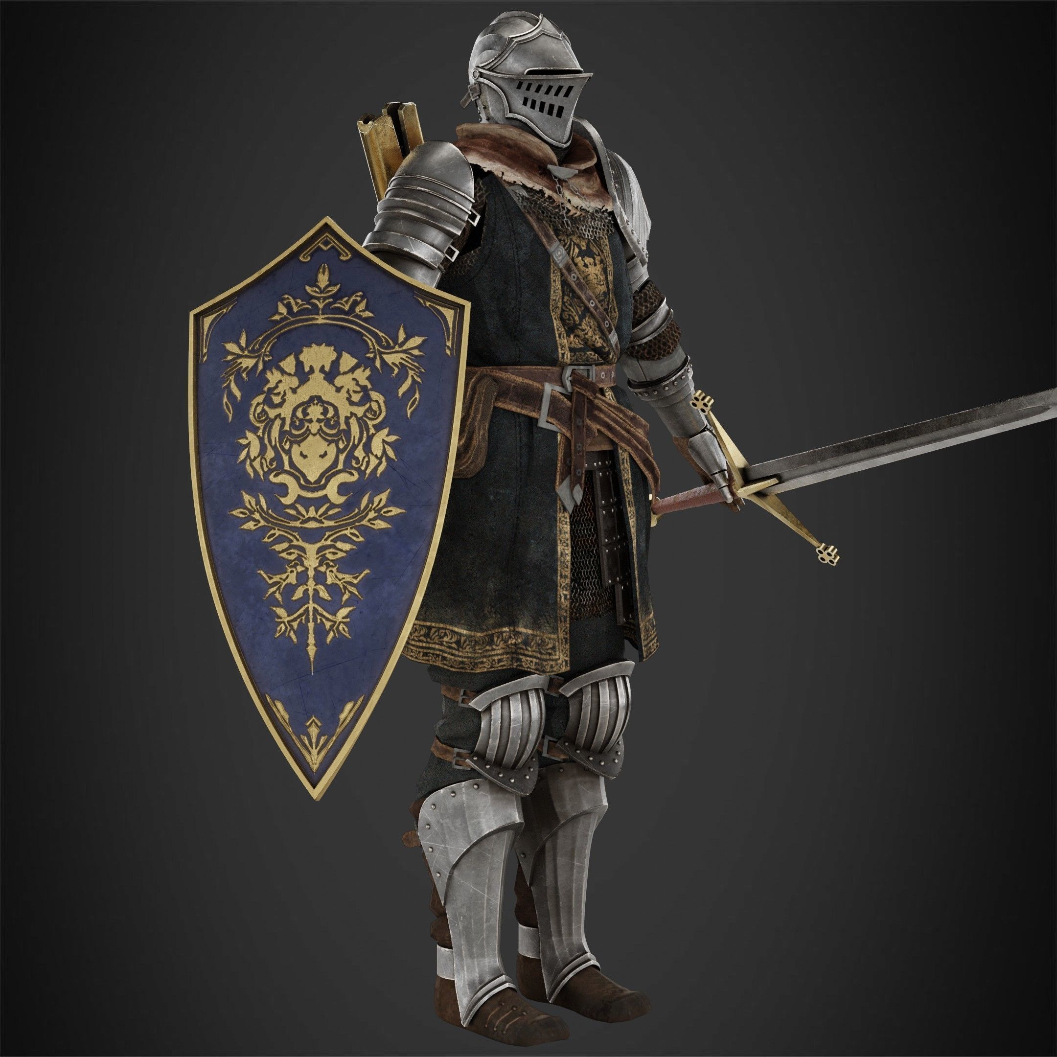 Elite Knight Full Armor with Shield and Claymore for Cosplay 3D Model Collection_17