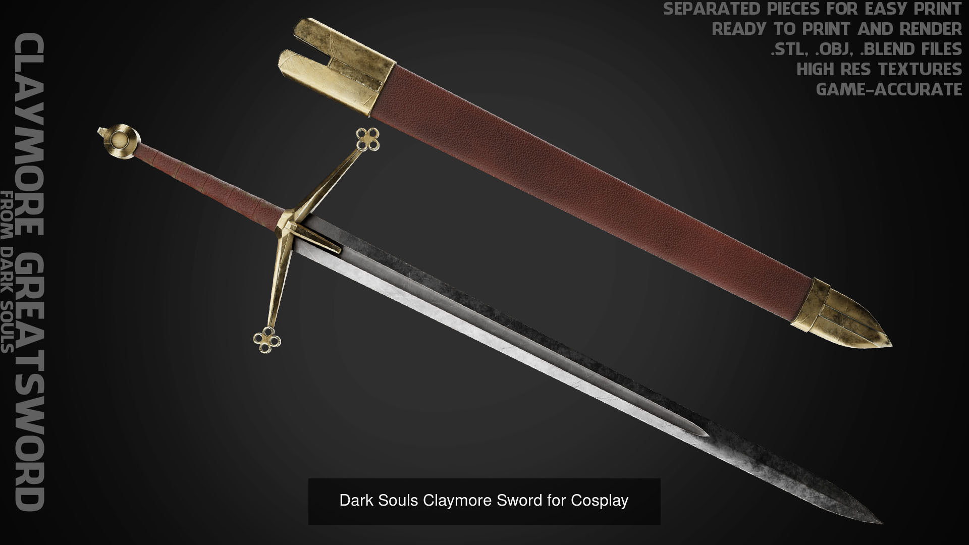 Elite Knight Full Armor with Shield and Claymore for Cosplay 3D Model Collection_8