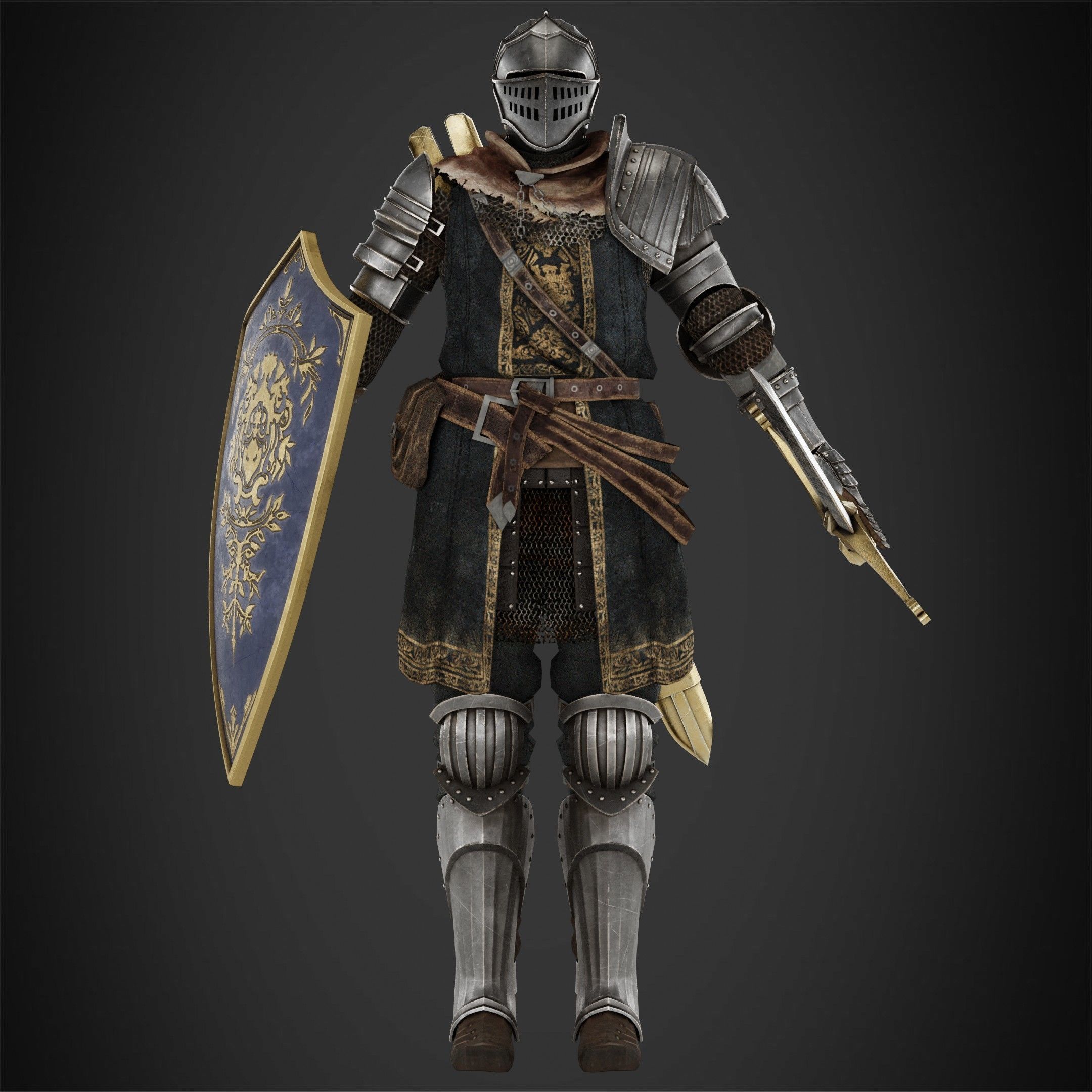 Elite Knight Full Armor with Shield and Claymore for Cosplay 3D Model Collection_10