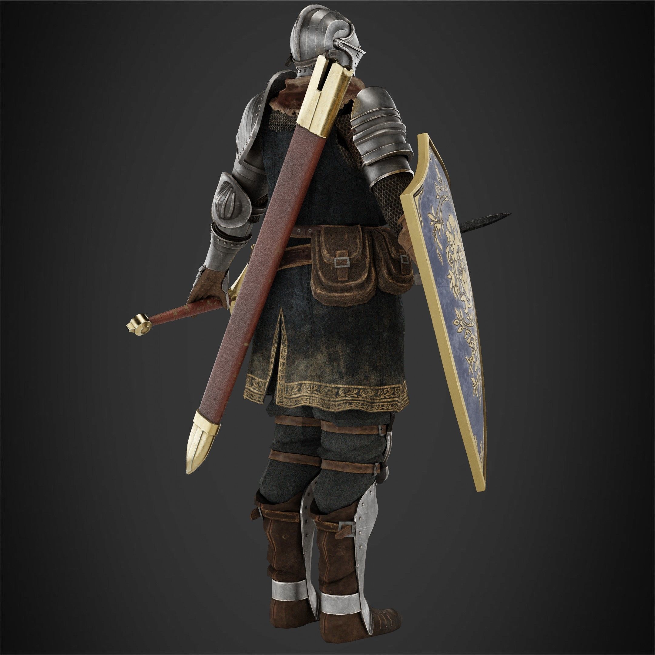 Elite Knight Full Armor with Shield and Claymore for Cosplay 3D Model Collection_15