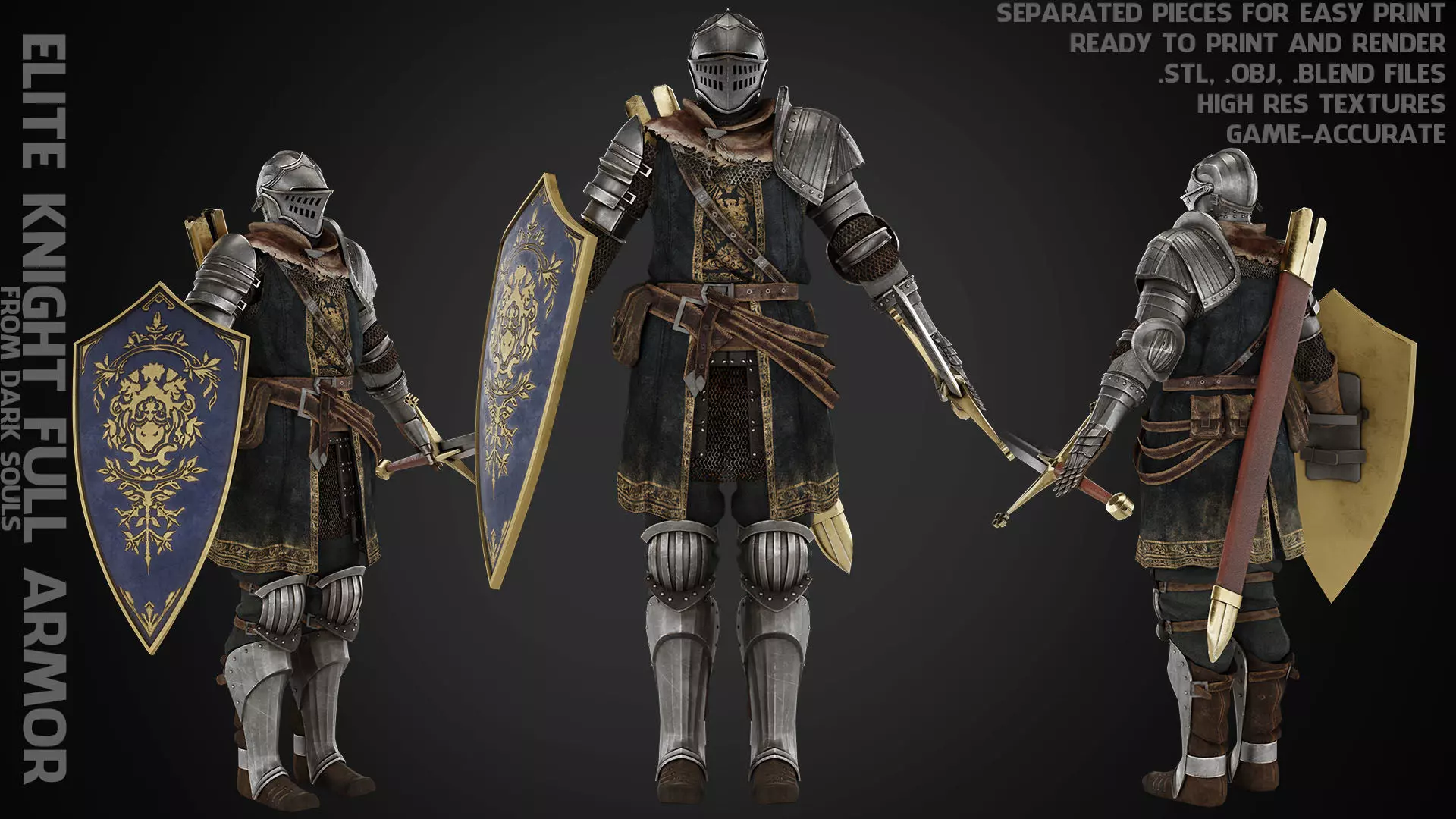Elite Knight Full Armor with Shield and Claymore for Cosplay 3D Model Collection_0