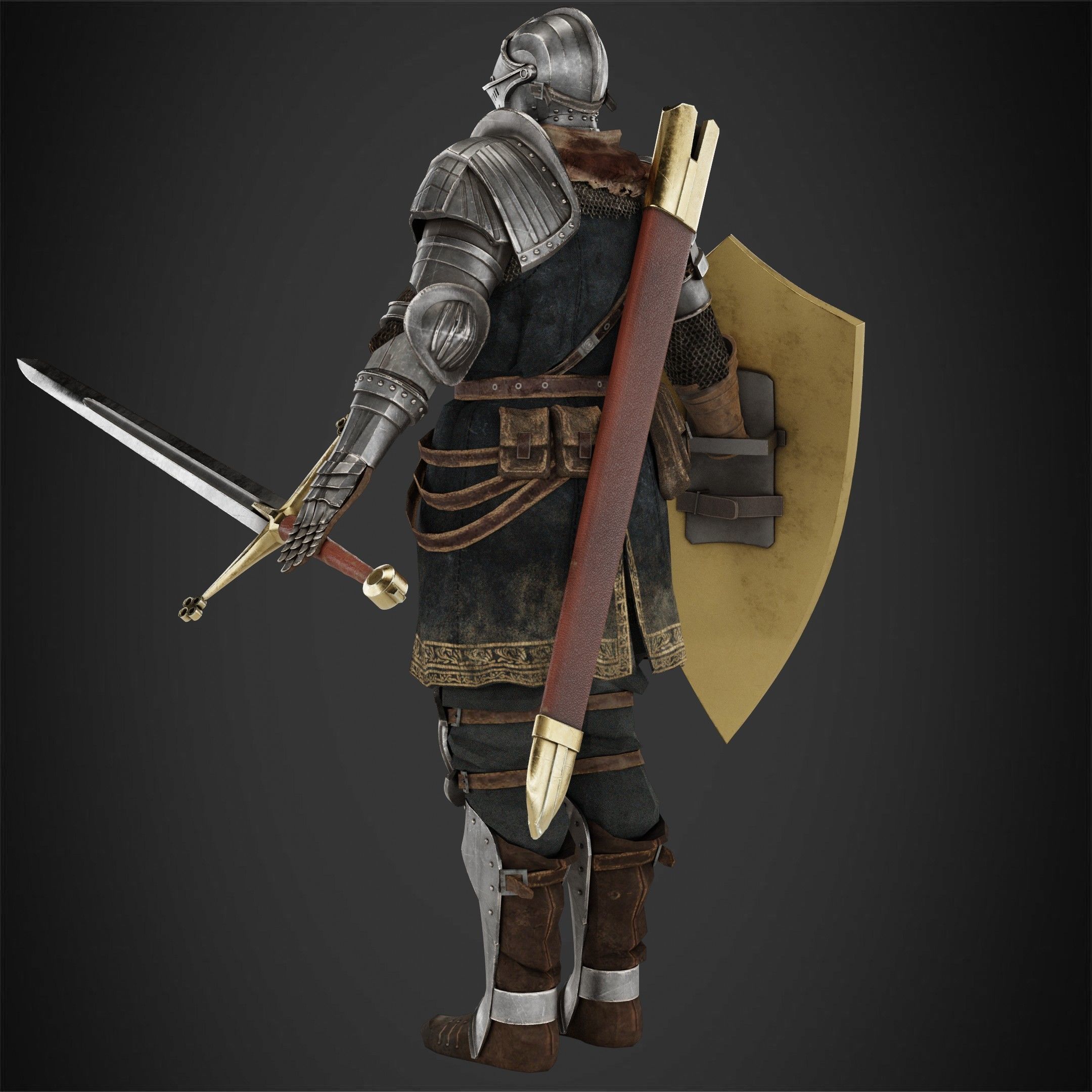 Elite Knight Full Armor with Shield and Claymore for Cosplay 3D Model Collection_13