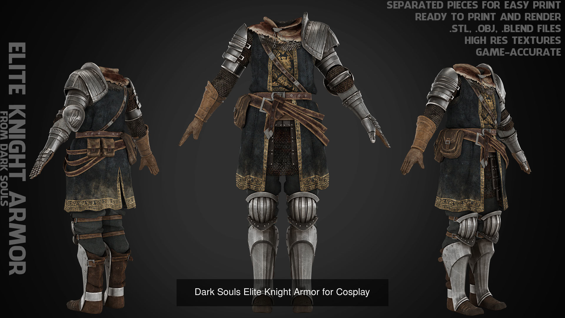 Elite Knight Full Armor with Shield and Claymore for Cosplay 3D Model Collection_7