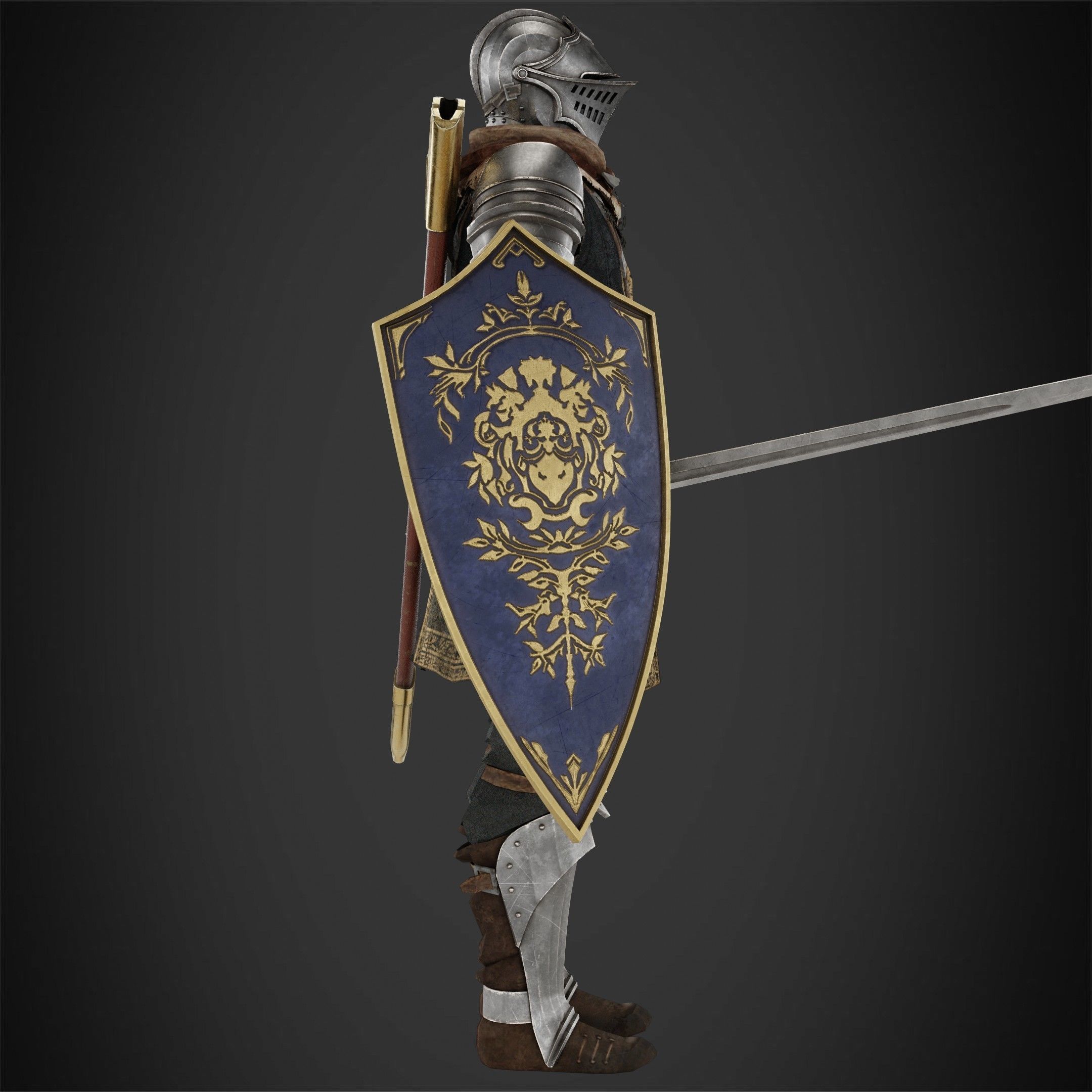 Elite Knight Full Armor with Shield and Claymore for Cosplay 3D Model Collection_16