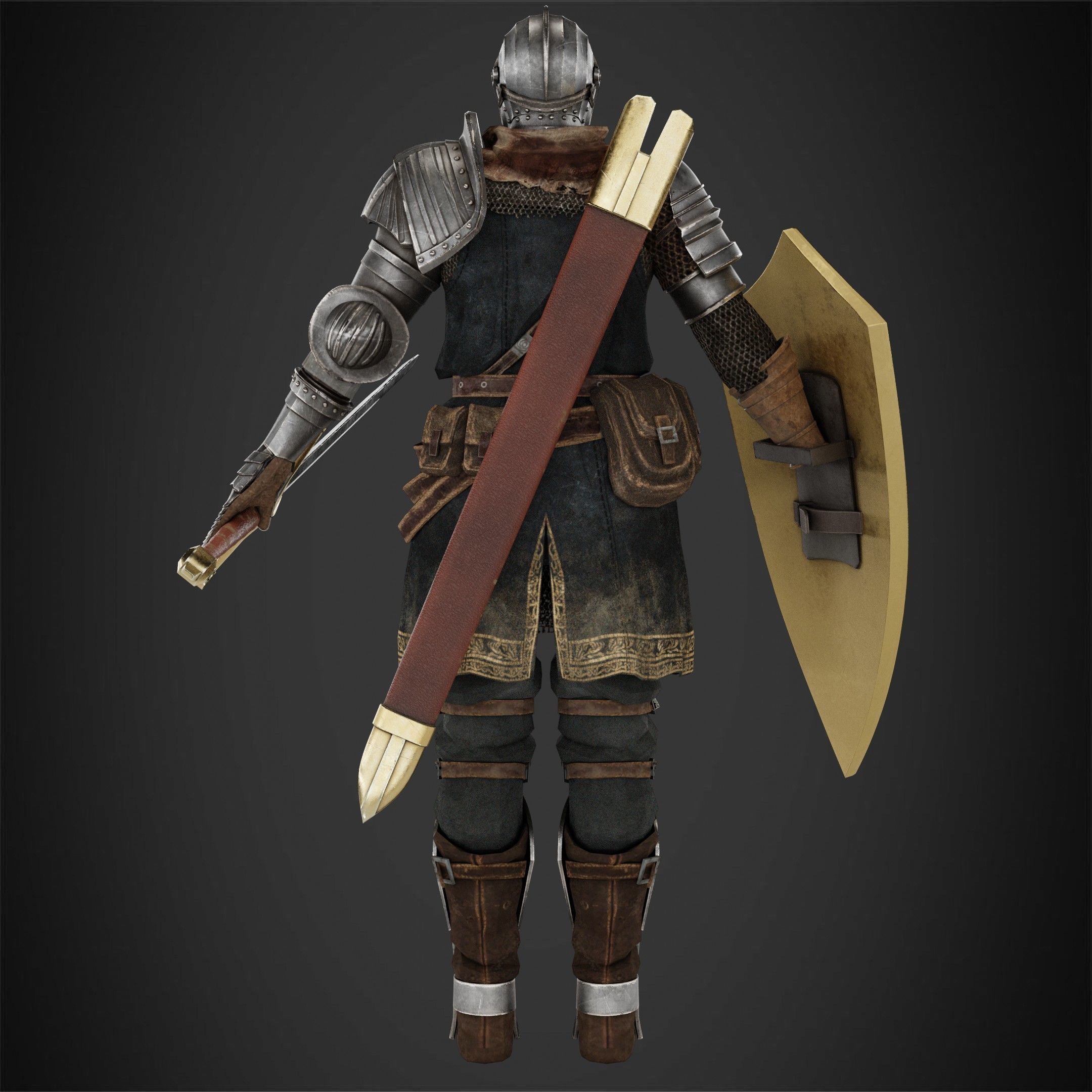 Elite Knight Full Armor with Shield and Claymore for Cosplay 3D Model Collection_14