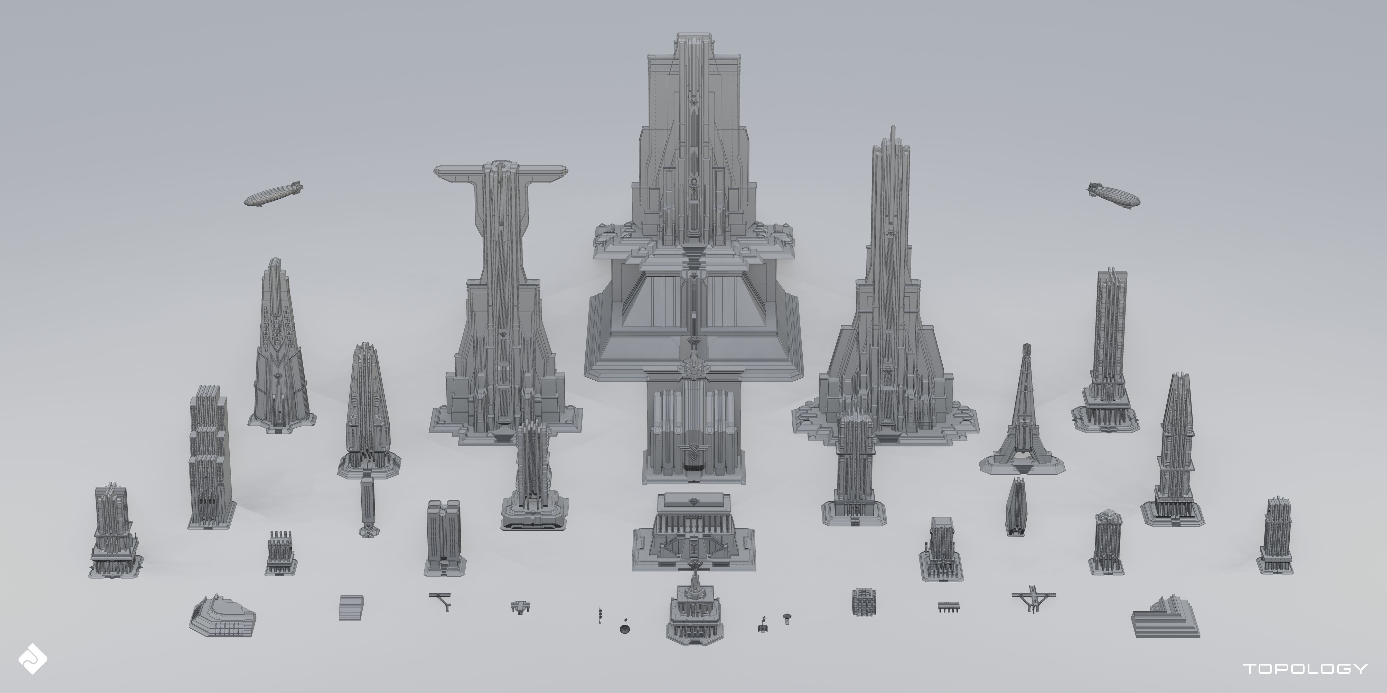 Central City - Brutalist Building Assets Blender 3D Kitbash Pack 3D model_6