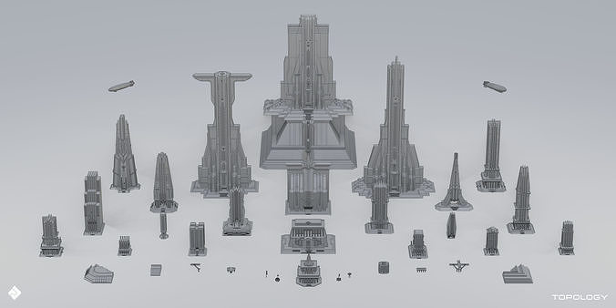 Central City - Brutalist Building Assets Blender 3D Kitbash Pack 3D model 7
