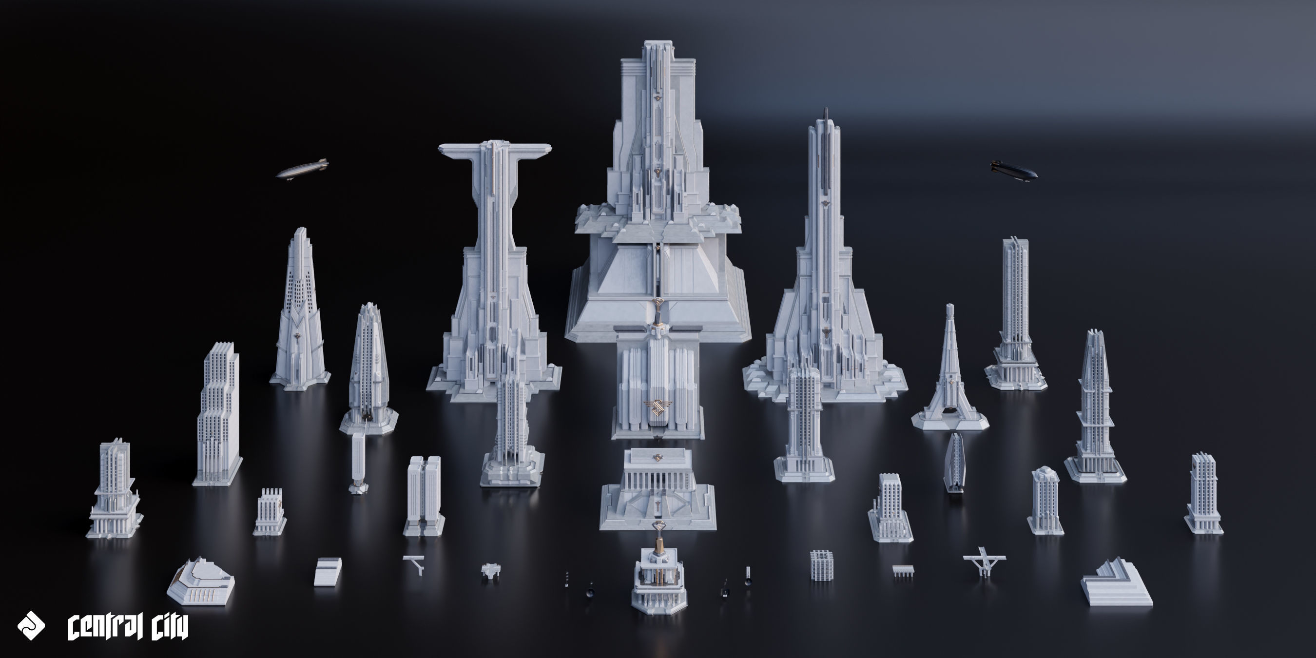 Central City - Brutalist Building Assets Blender 3D Kitbash Pack 3D model_3