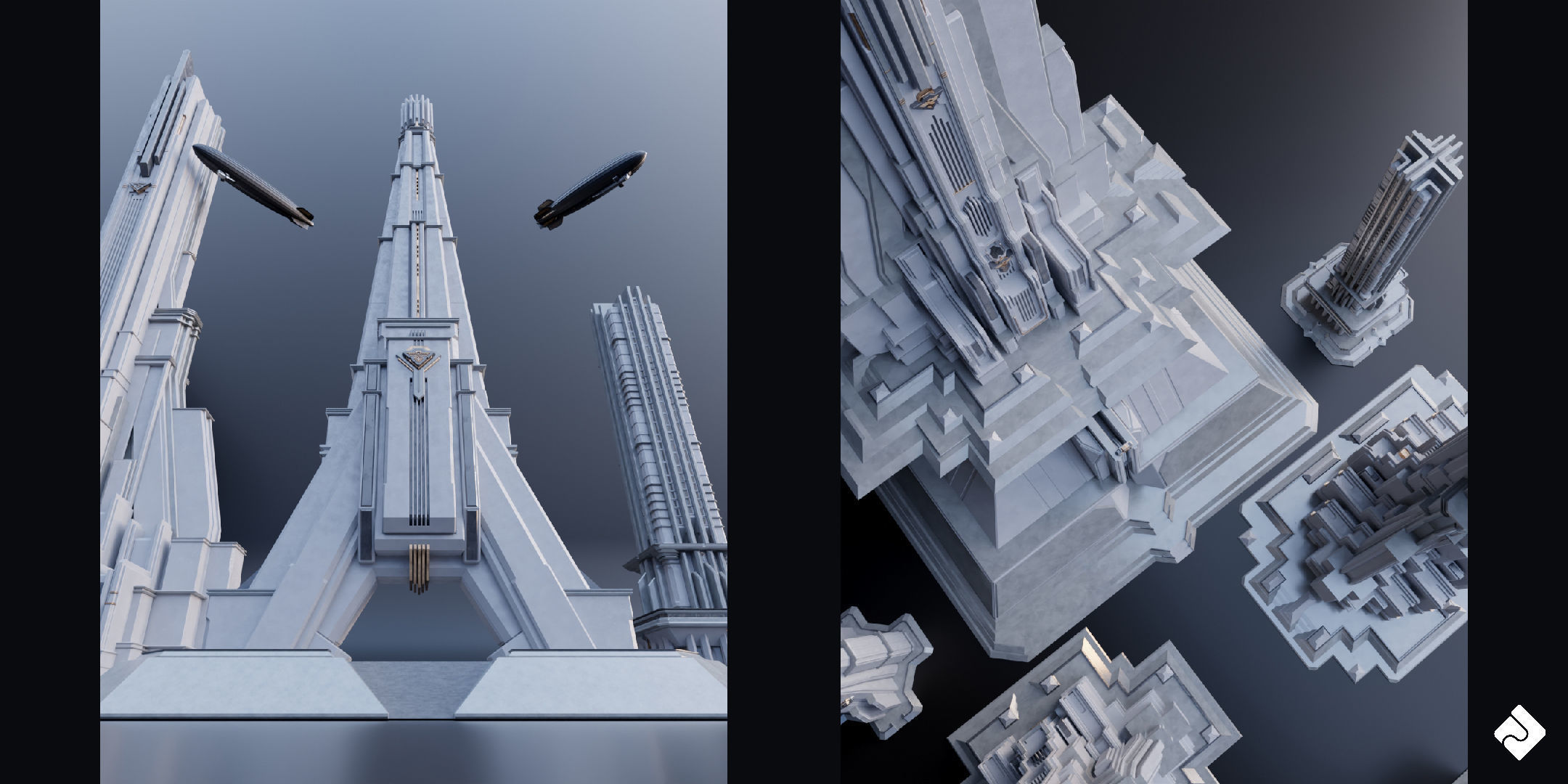 Central City - Brutalist Building Assets Blender 3D Kitbash Pack 3D model_8