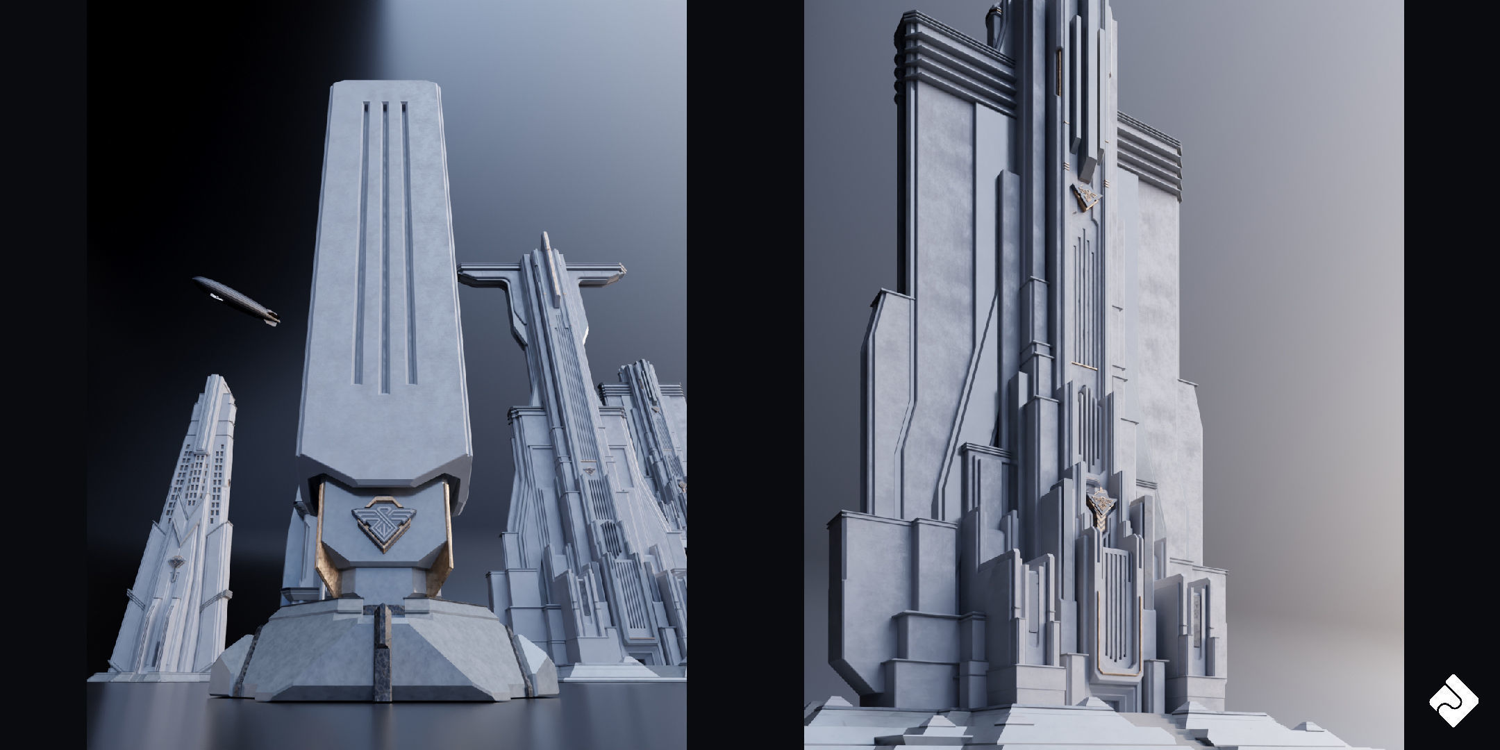Central City - Brutalist Building Assets Blender 3D Kitbash Pack 3D model_13