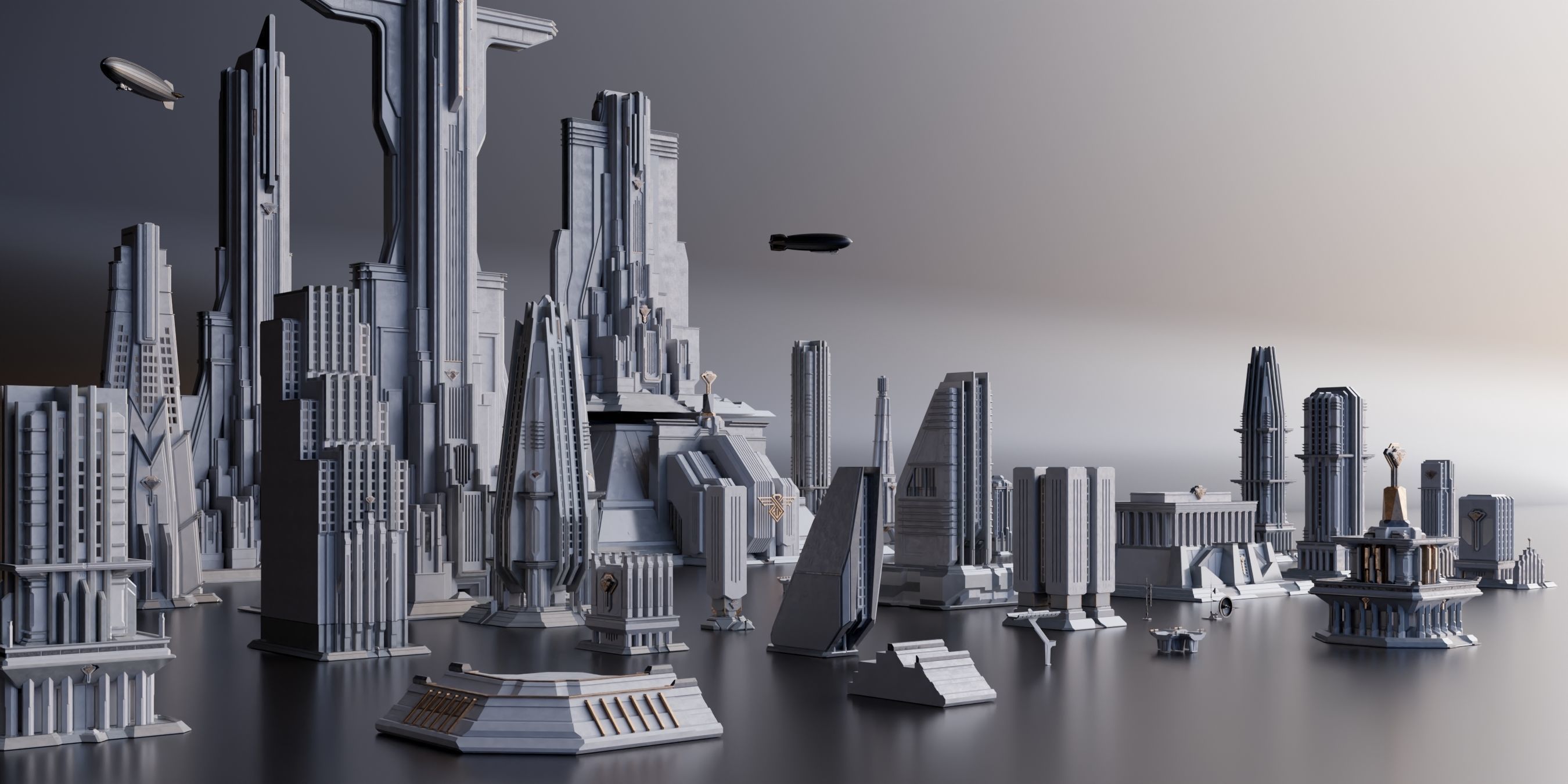 Central City - Brutalist Building Assets Blender 3D Kitbash Pack 3D model_12
