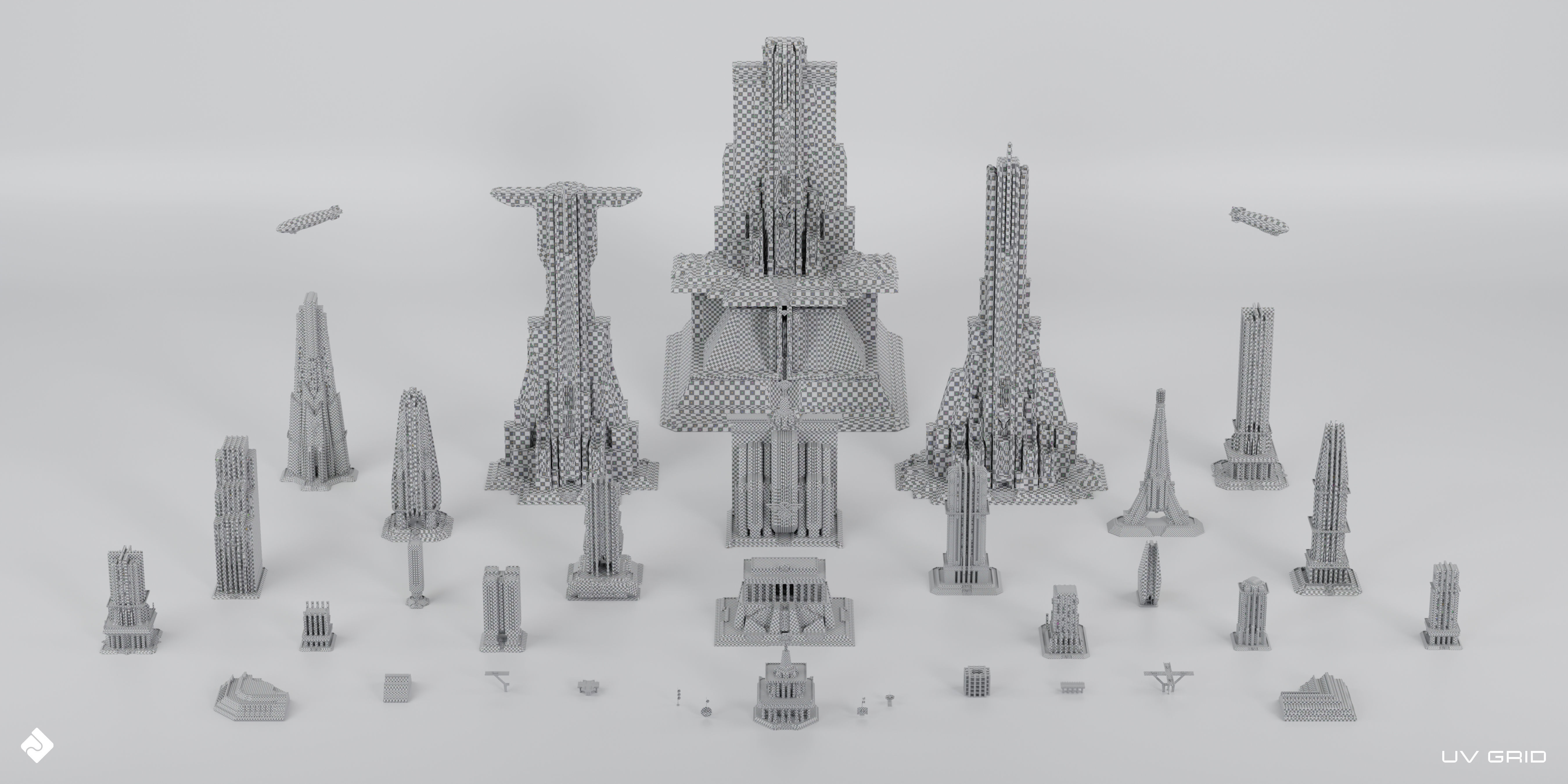 Central City - Brutalist Building Assets Blender 3D Kitbash Pack 3D model_5
