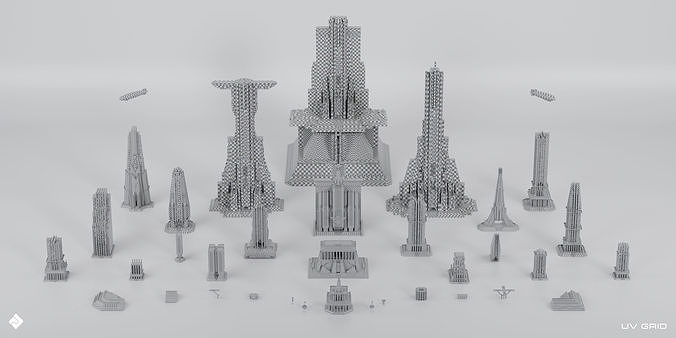 Central City - Brutalist Building Assets Blender 3D Kitbash Pack 3D model 6