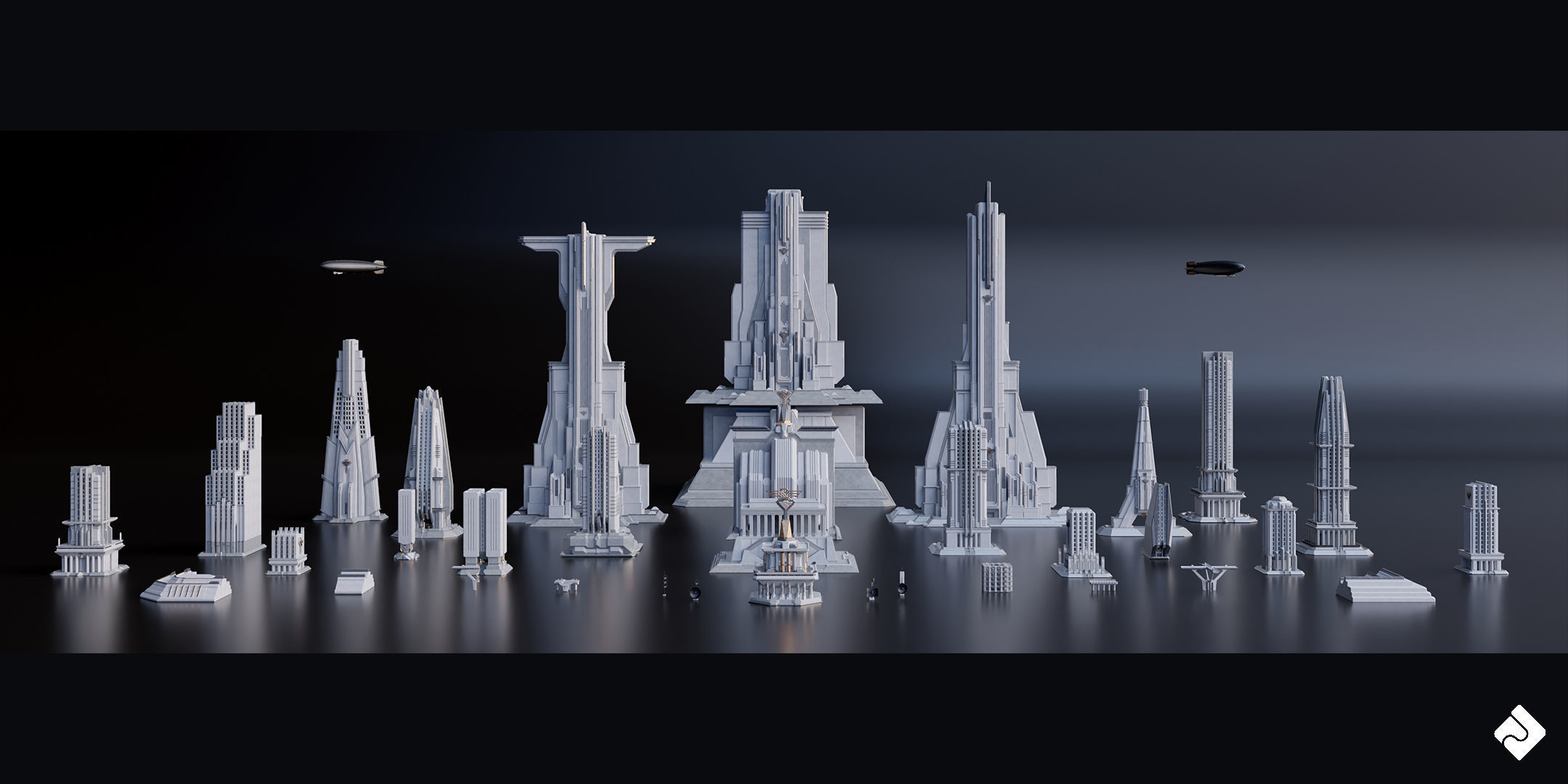 Central City - Brutalist Building Assets Blender 3D Kitbash Pack 3D model_14