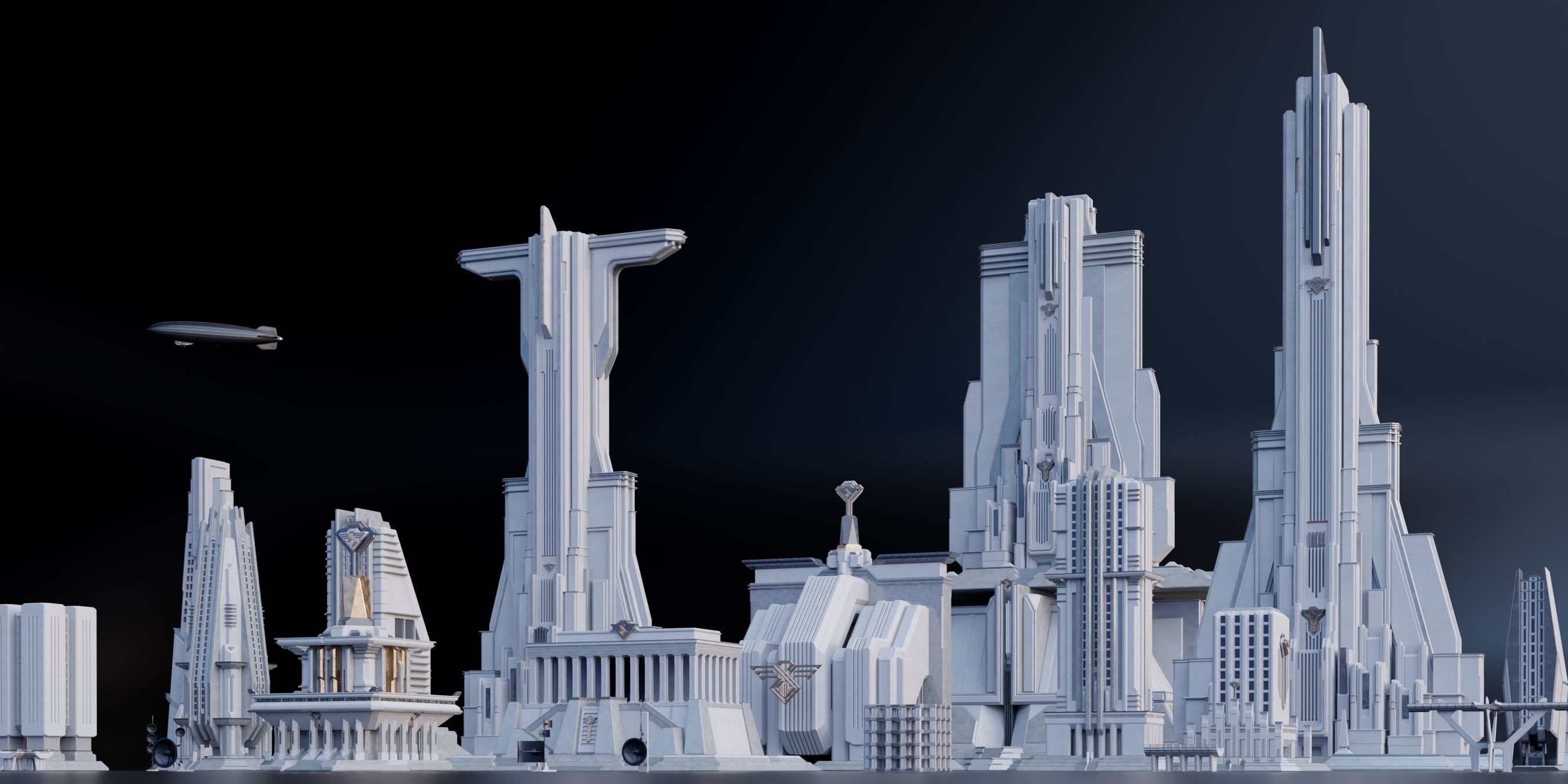 Central City - Brutalist Building Assets Blender 3D Kitbash Pack 3D model_9