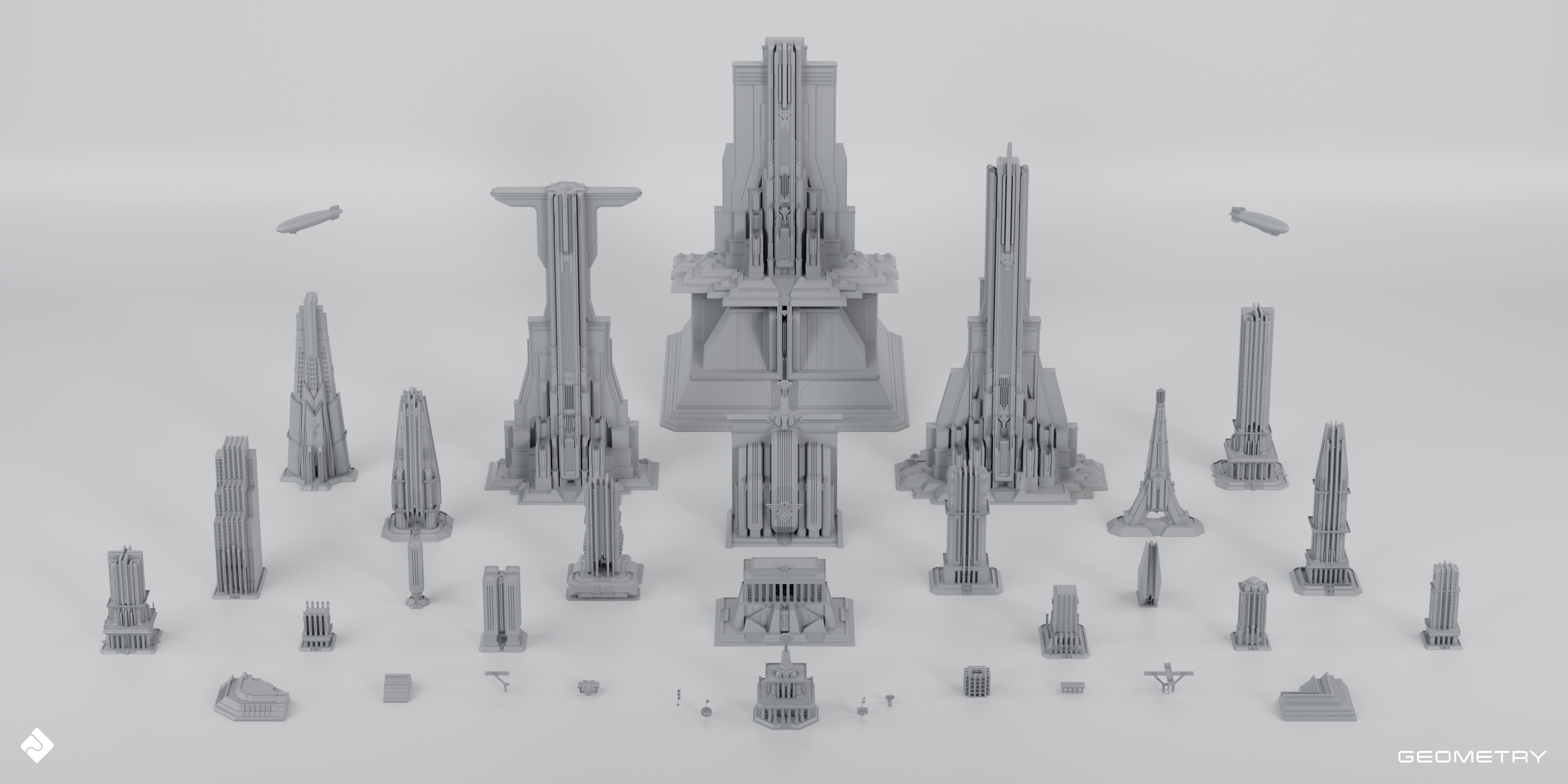Central City - Brutalist Building Assets Blender 3D Kitbash Pack 3D model_4