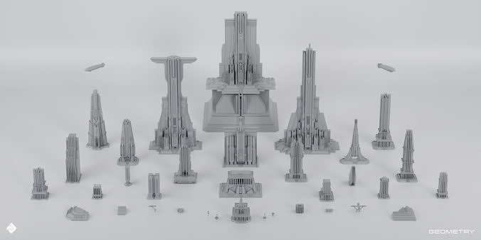 Central City - Brutalist Building Assets Blender 3D Kitbash Pack 3D model 5