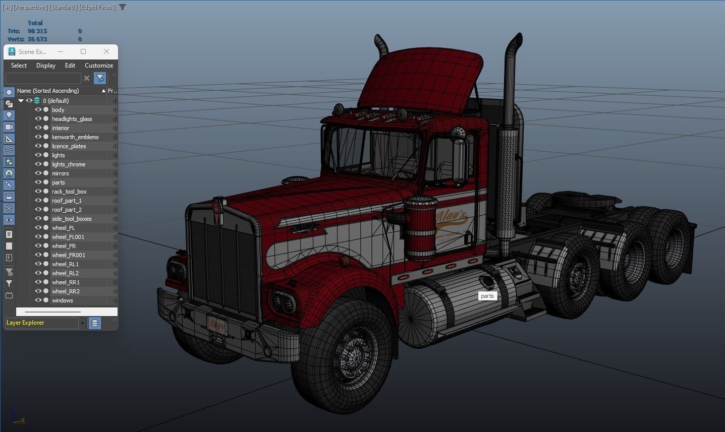 Kenworth W900A Day Cab Heavy Haul Spec Tractor  Low-poly 3D model_37