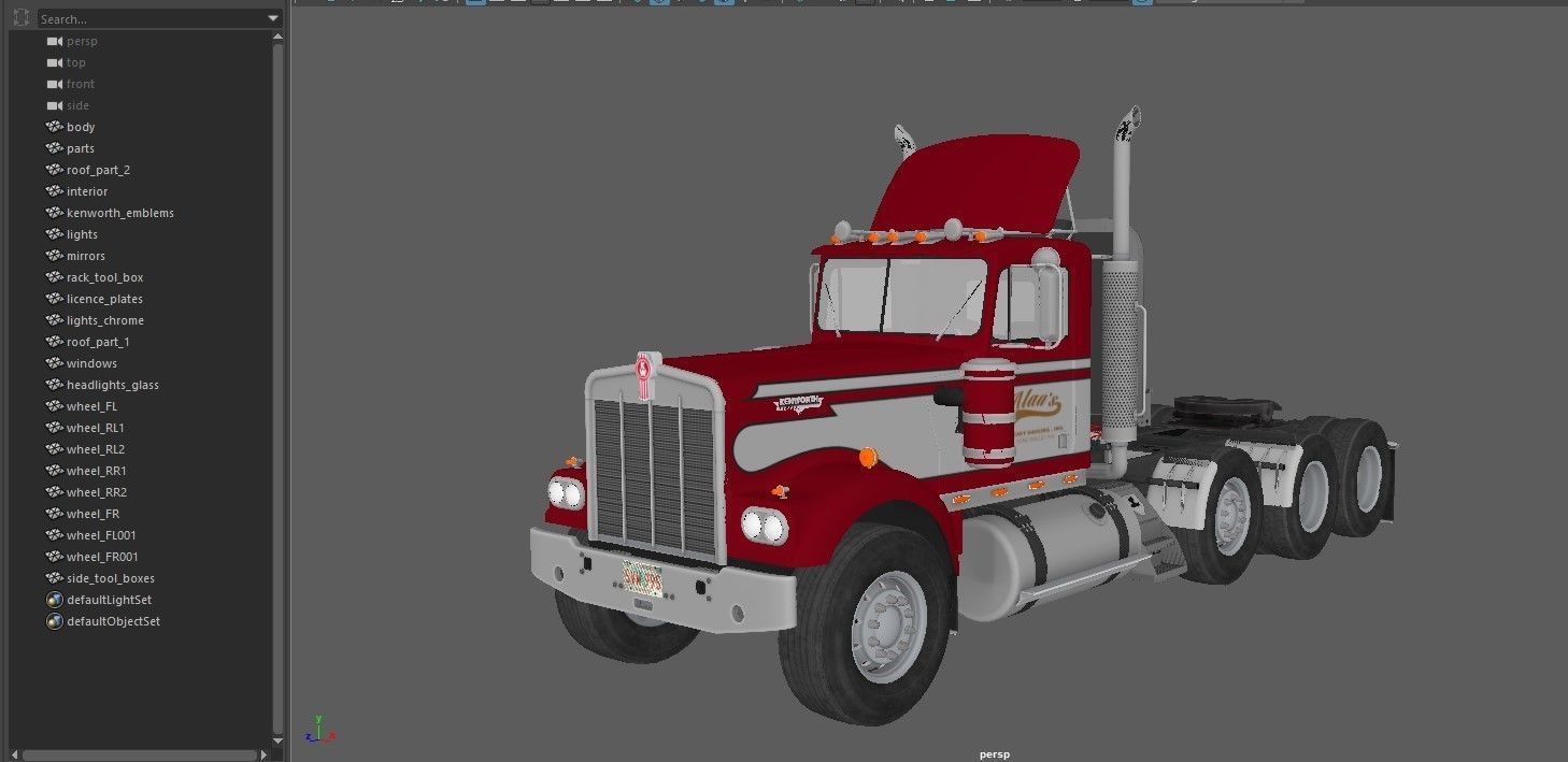 Kenworth W900A Day Cab Heavy Haul Spec Tractor  Low-poly 3D model_40