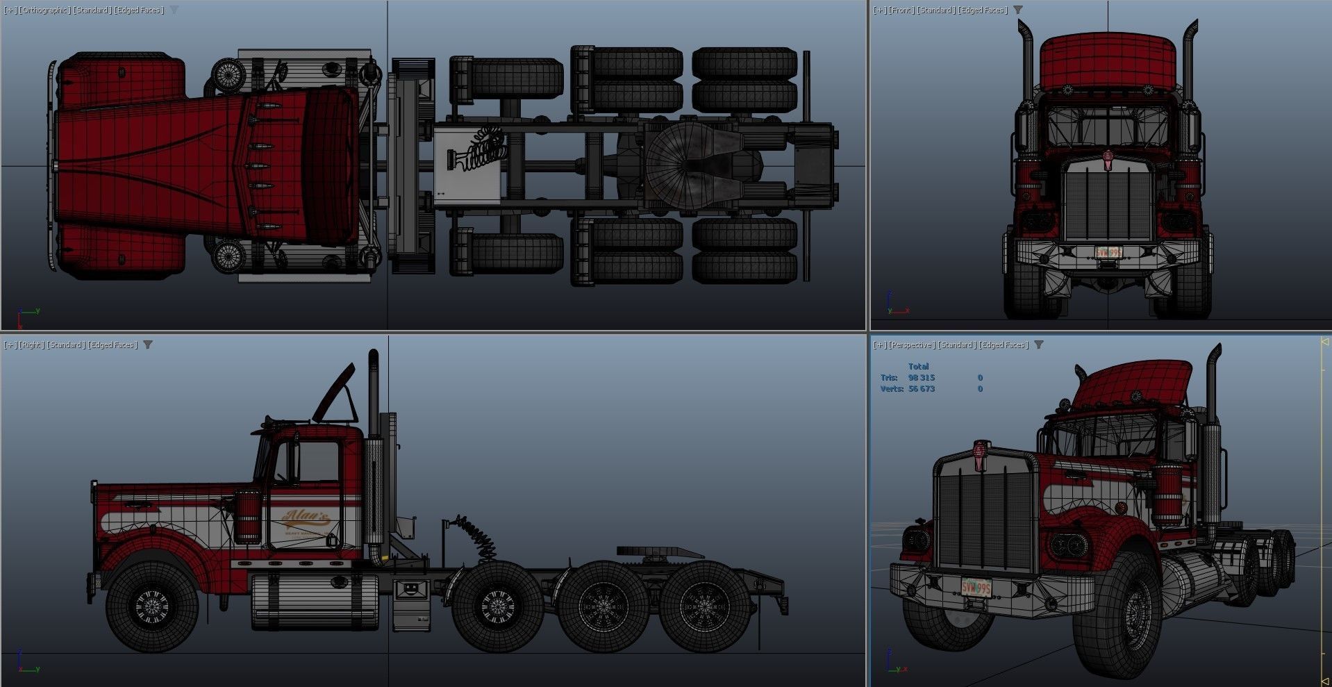 Kenworth W900A Day Cab Heavy Haul Spec Tractor  Low-poly 3D model_39