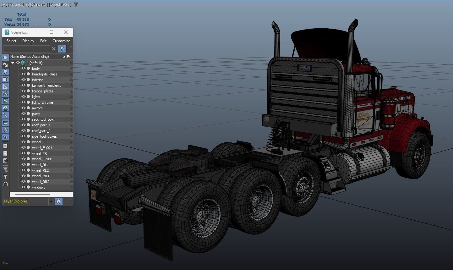 Kenworth W900A Day Cab Heavy Haul Spec Tractor  Low-poly 3D model_38