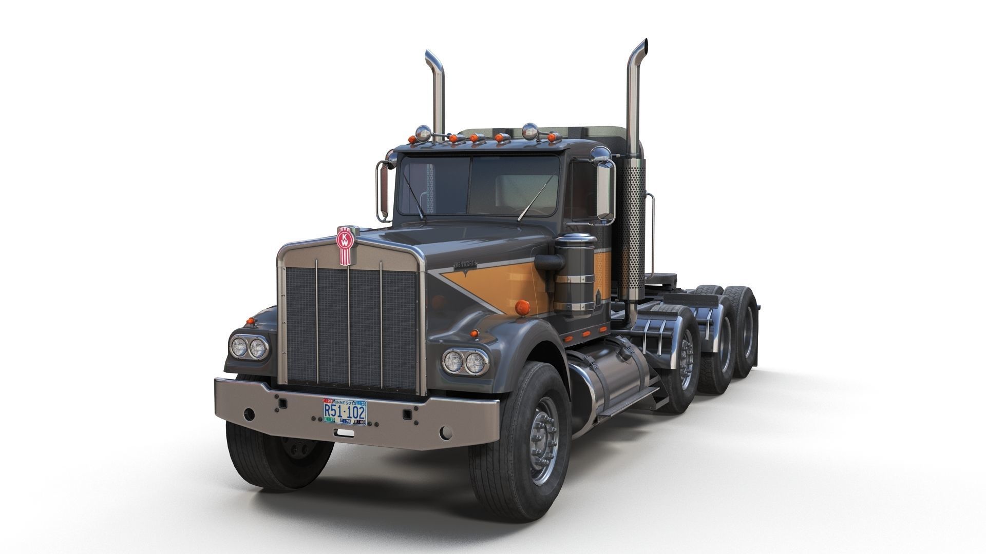 Kenworth W900A Day Cab Heavy Haul Spec Tractor  Low-poly 3D model_8