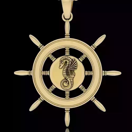 Sea horse wheel pendant silver gold jewelry printable 3D model