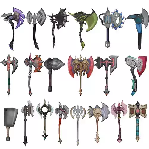 20 STYLIZED AXE MODELS PACK 1 - LOW POLY Low-poly 3D model