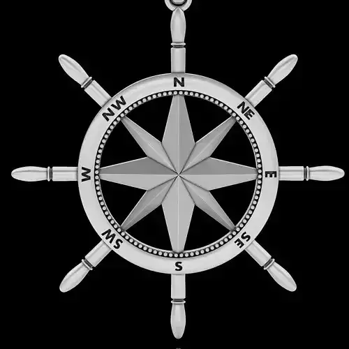 compass wheel pendant silver gold jewelry printable 3D model