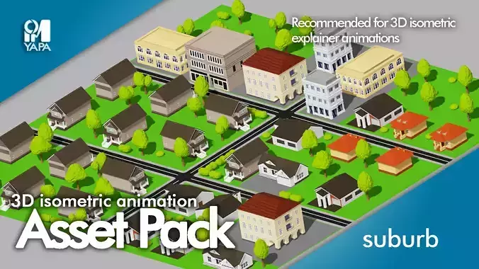 Suburb Houses and Buildings pack for isometric explainer videos