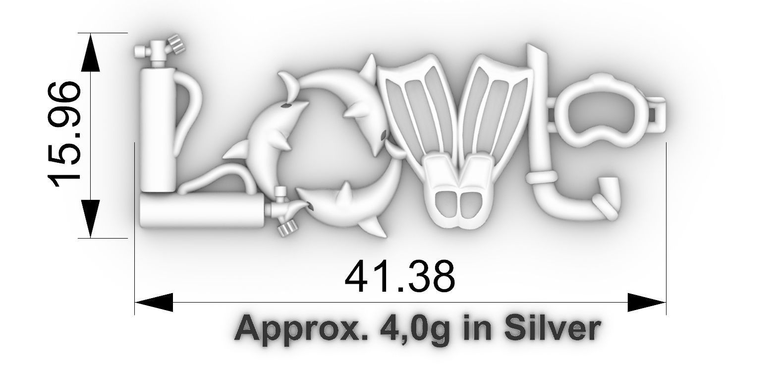 Diving Love pendant 3D print model_4