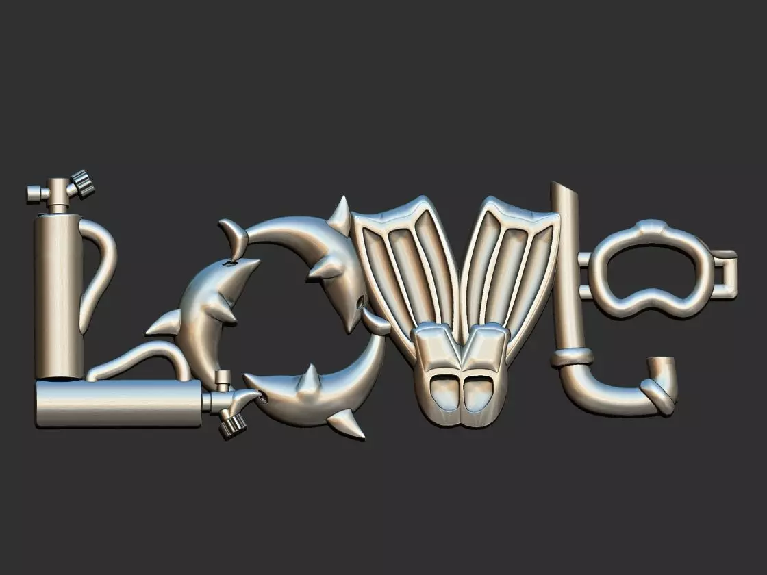 Diving Love pendant 3D print model_0