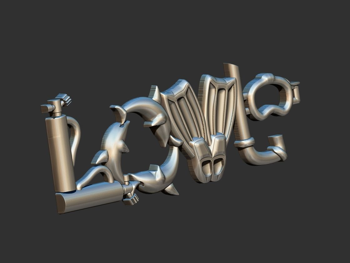 Diving Love pendant 3D print model_12