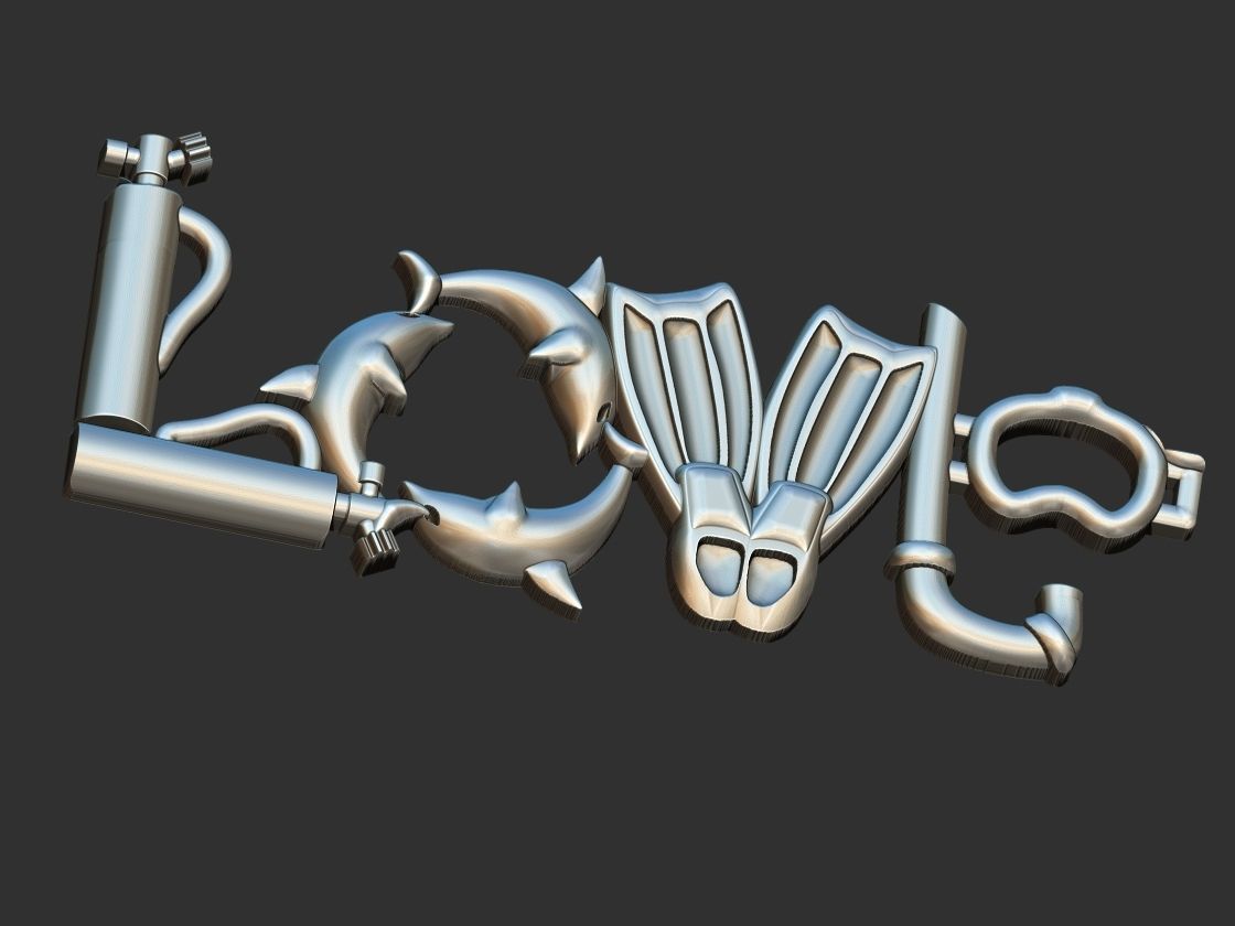 Diving Love pendant 3D print model_9