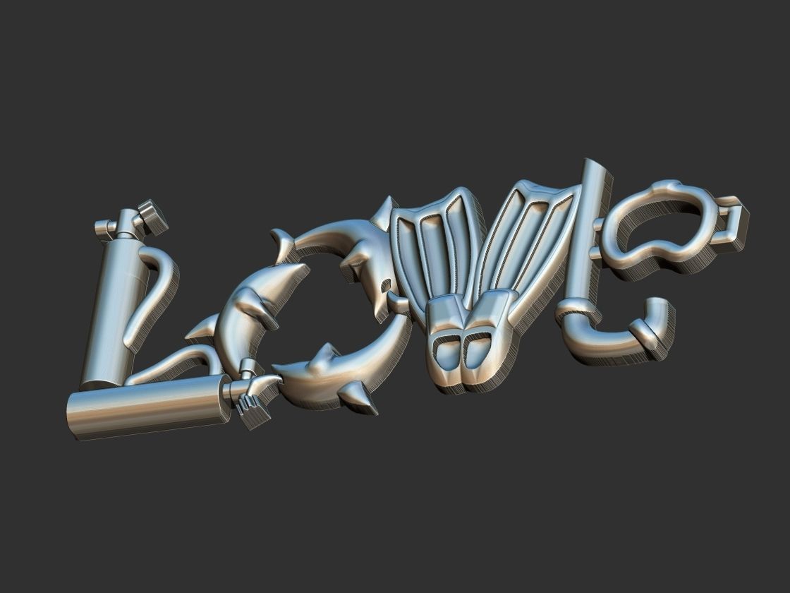 Diving Love pendant 3D print model_7