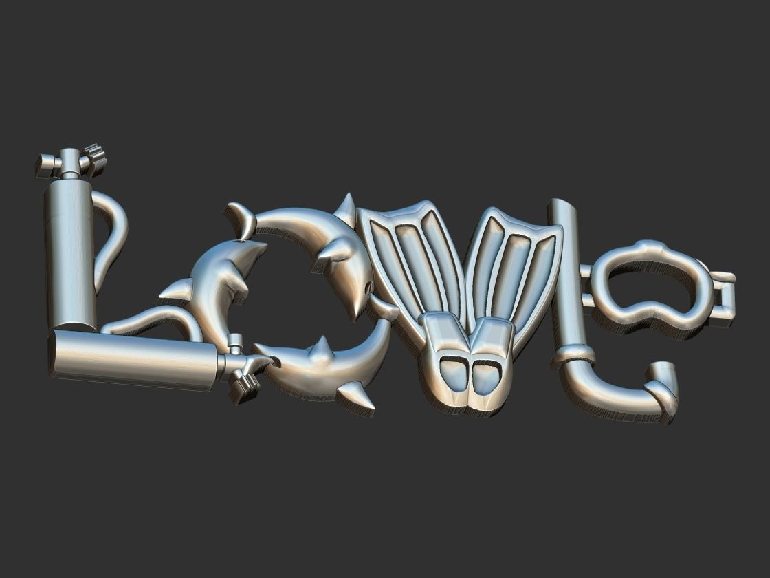 Diving Love pendant 3D print model_11