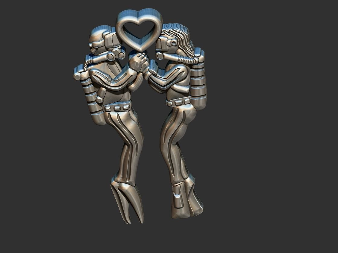 Divers Love Pendant 3D print model_10