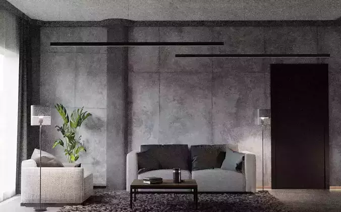 Brutalism Kitchen and Living Room 3D model