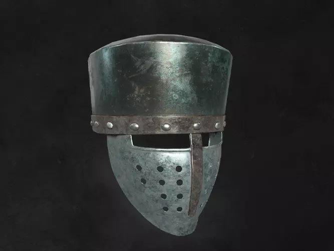 Helmet warrior 10 medieval game asset Low-poly 3D model_0