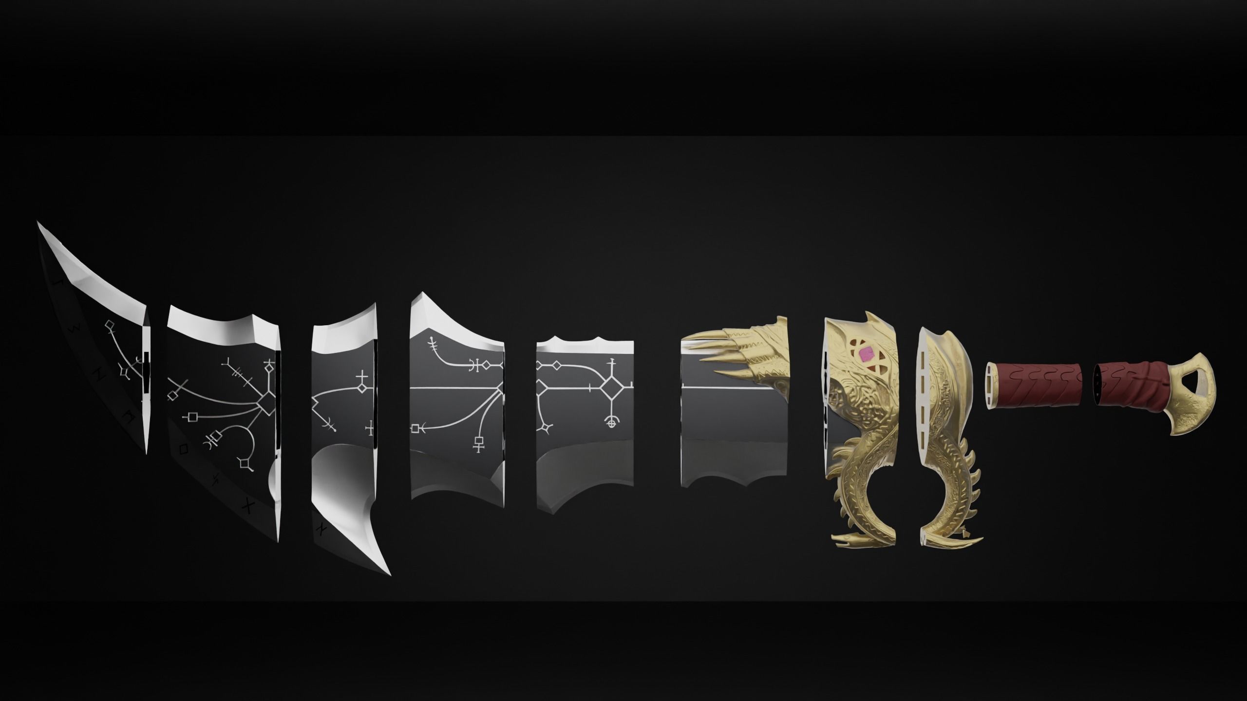 God of War 2018 Kratos blades of chaos level 5 3d model print 3D print model_12