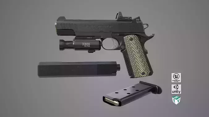 Pistol 07 Black Generic All PBR Unity UE Textures Included Low-poly 3D model